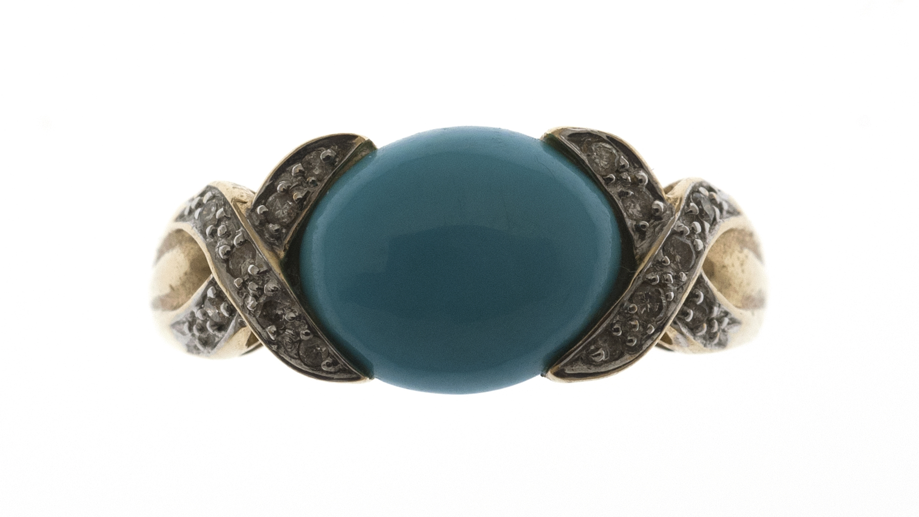 Appraisal: KT GOLD TURQUOISE AND DIAMOND RING Fourteen small diamonds mounted