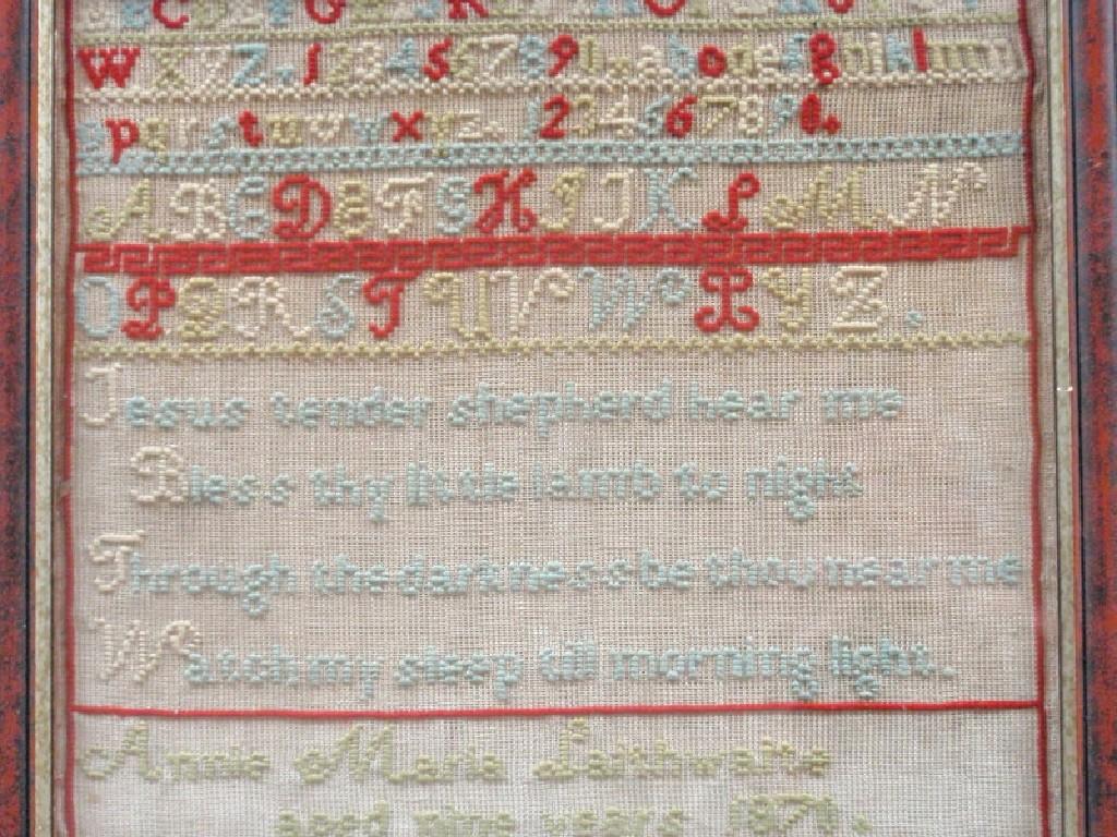 Appraisal: A Victorian alphabetic and numerical sampler with religious verse worked