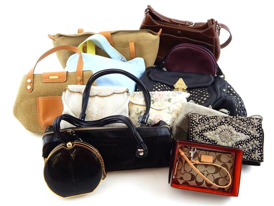 Appraisal: TEXTILES Thirteen designer handbags including Kate Spade Coach Etienne Aiger