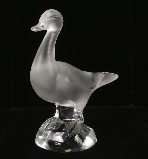 Appraisal: Lalique art glass duck on base frosted body clear base