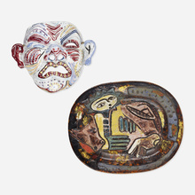 Appraisal: Eugenio Pattarino WALL-HANGING MASK AND CHARGER Italy th centuryglazed earthenware