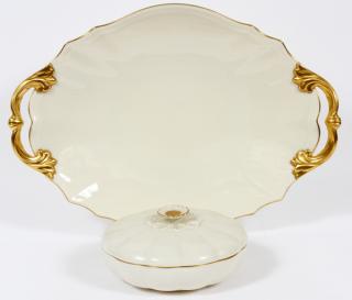 Appraisal: LENOX PLATTER COVERED DISH W L Platter with kt gold