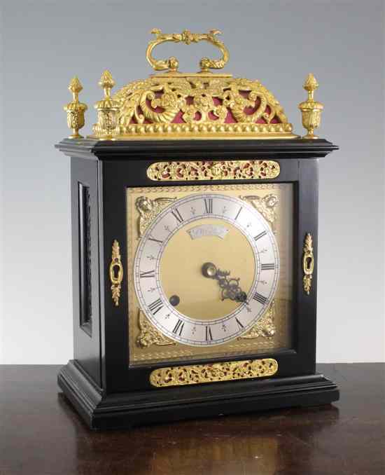 Appraisal: An Elliott early th century style ebonised bracket clock with