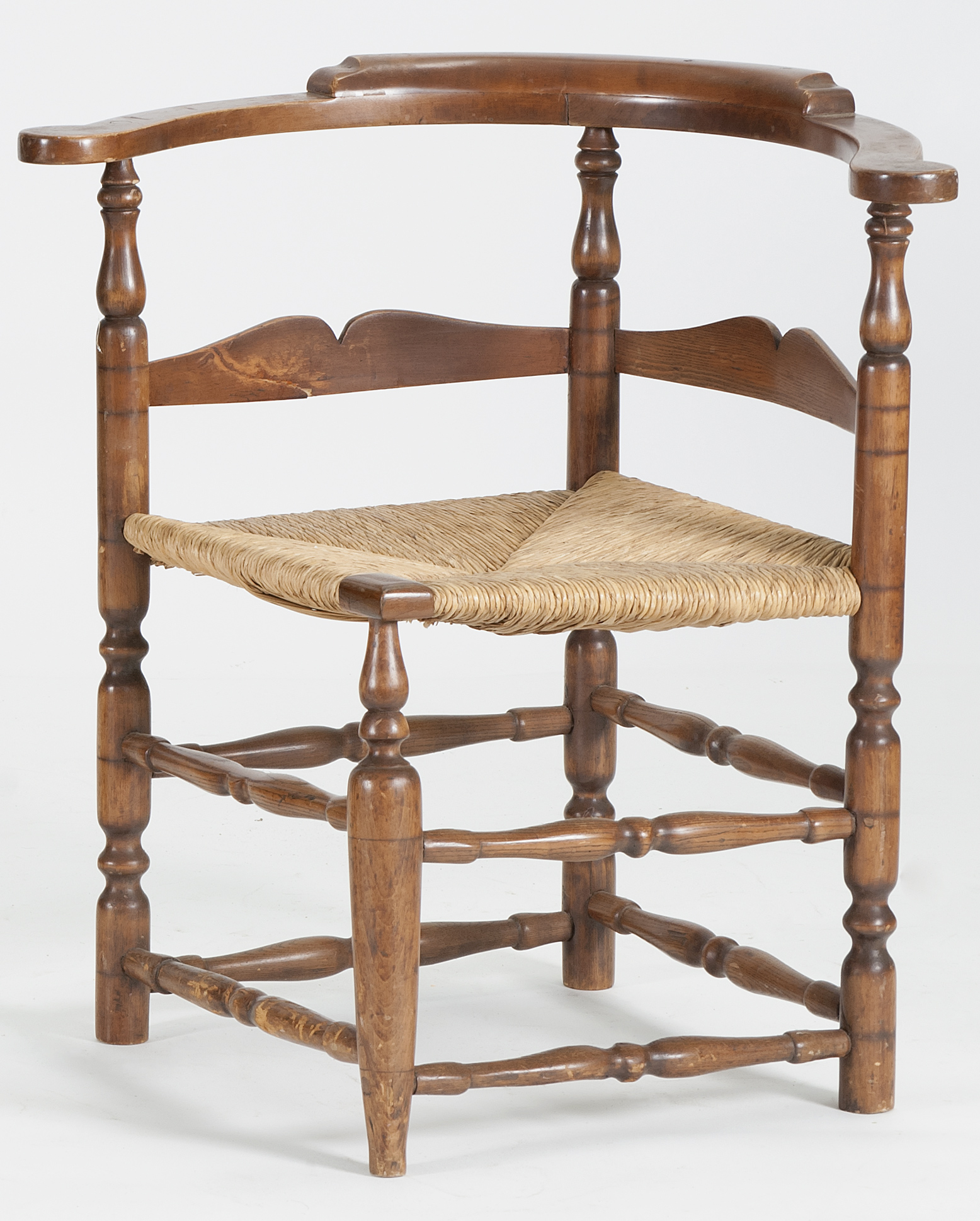 Appraisal: CIRCA AMERICAN QUEEN ANNE RUSH-SEAT CORNER CHAIR in maple and