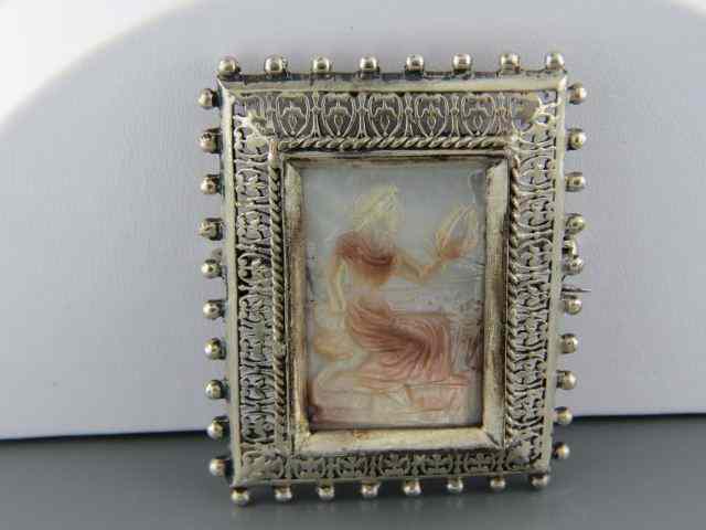 Appraisal: Antique Cameo Brooch carved mother-of-pearl image of a seated maiden