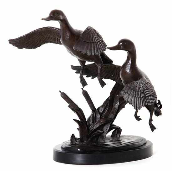 Appraisal: Bronze sculpture of rising ducks after Bayre Continental th century