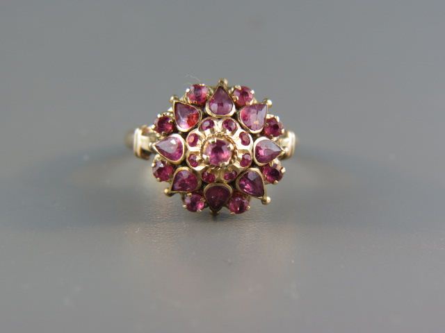 Appraisal: Ruby Ring princess style cluster marked k yellow gold currently