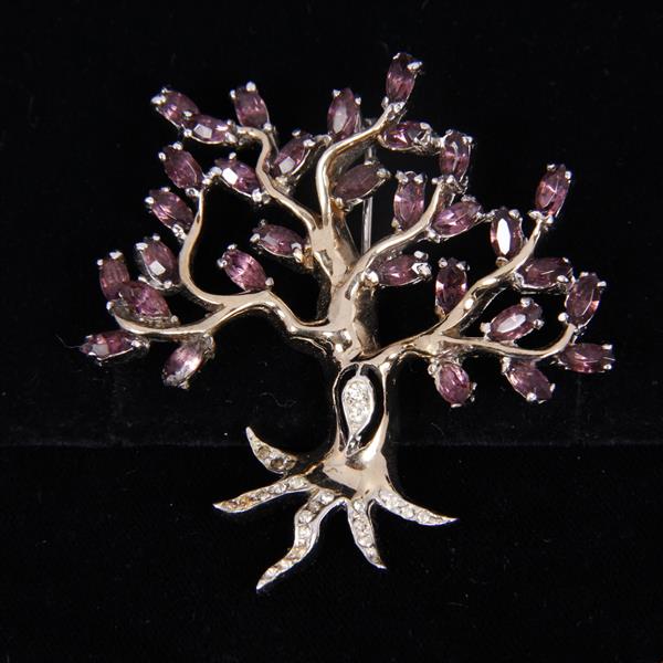 Appraisal: Reja Gold Tone Pave Amethyst Jeweled Oak Tree Pin Brooch