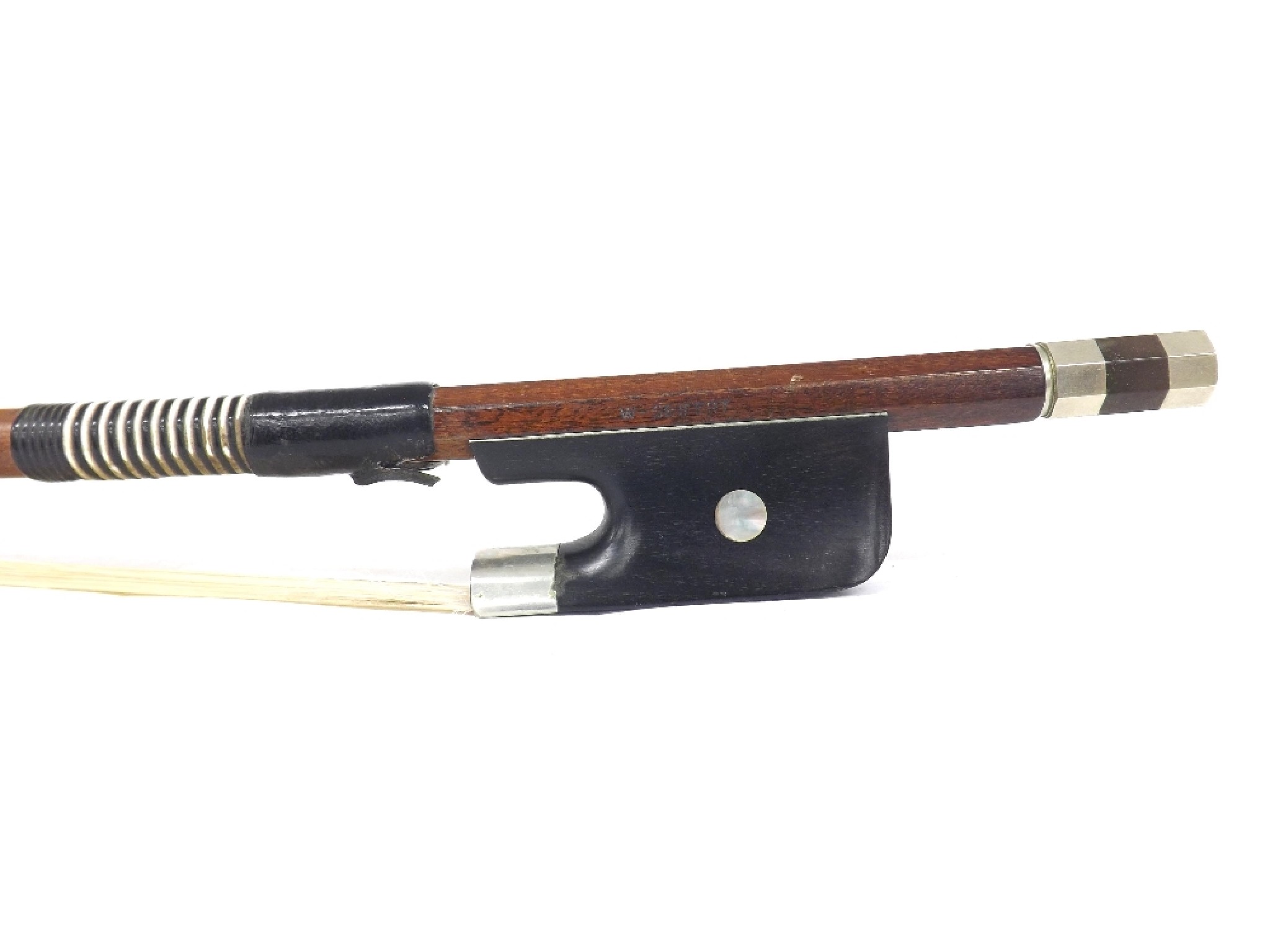 Appraisal: German nickel mounted double bass bow by and stamped W-Seifert