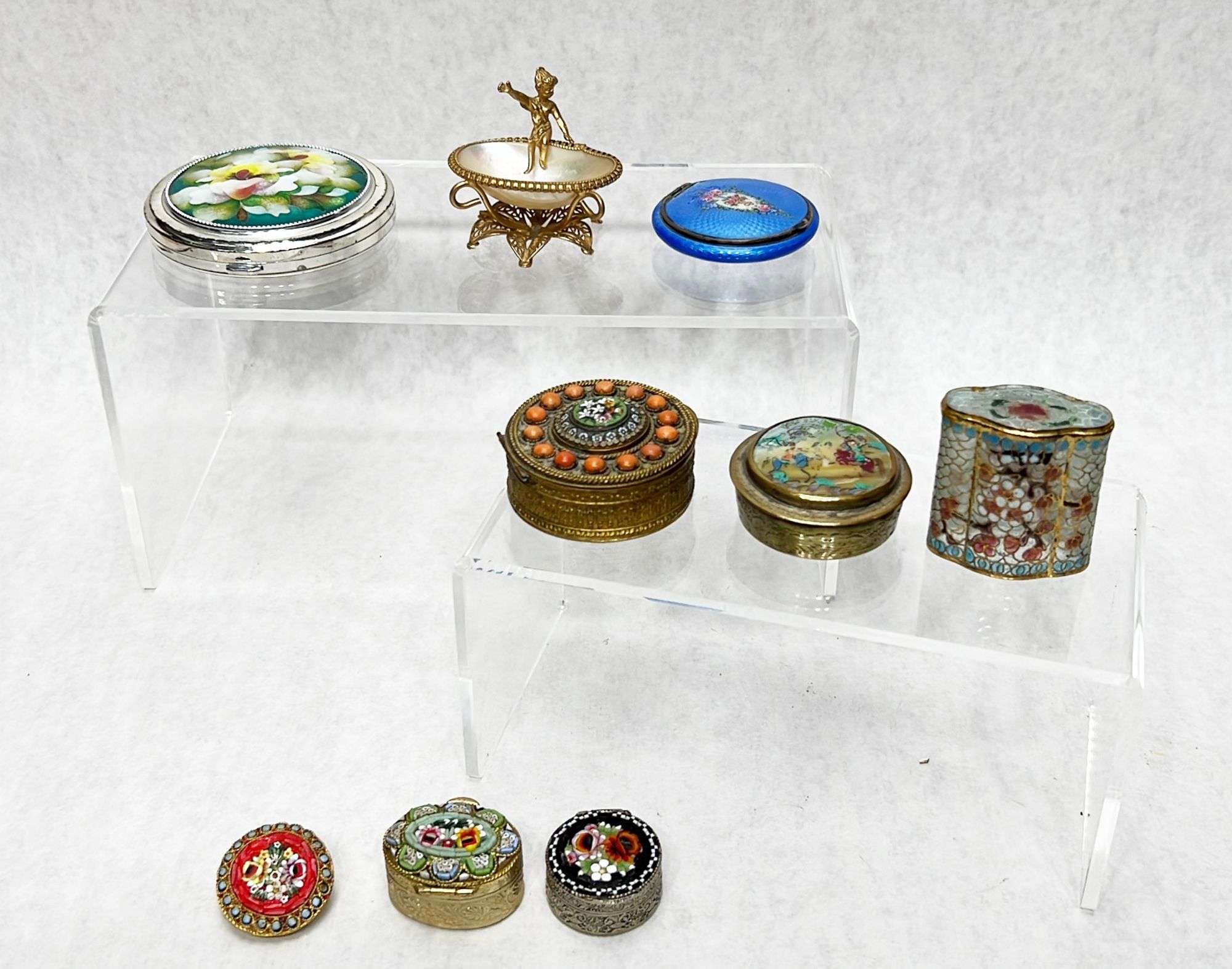 Appraisal: Piece Lot of Dresser Items Guilloche Compact Micro Mosaic Pieces