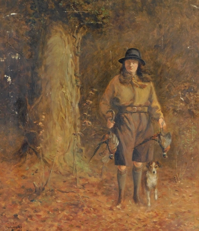 Appraisal: ENGLISH FEMALE PHEASANT HUNTER DOG PAINTING United Kingdom Dated Fall