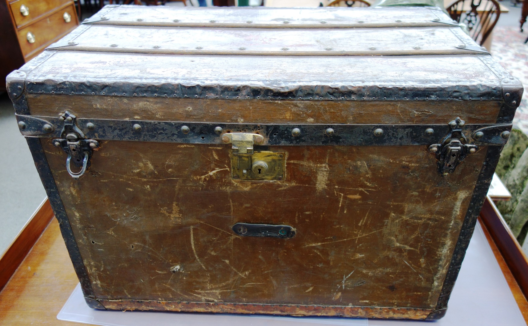 Appraisal: A Louis Vuitton style cabin trunk late th century with