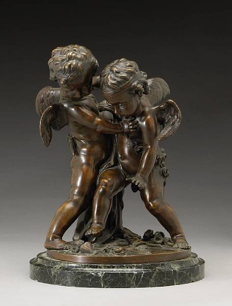 Appraisal: A French patinated bronze figural group Deux Amours after Etienne-Maurice