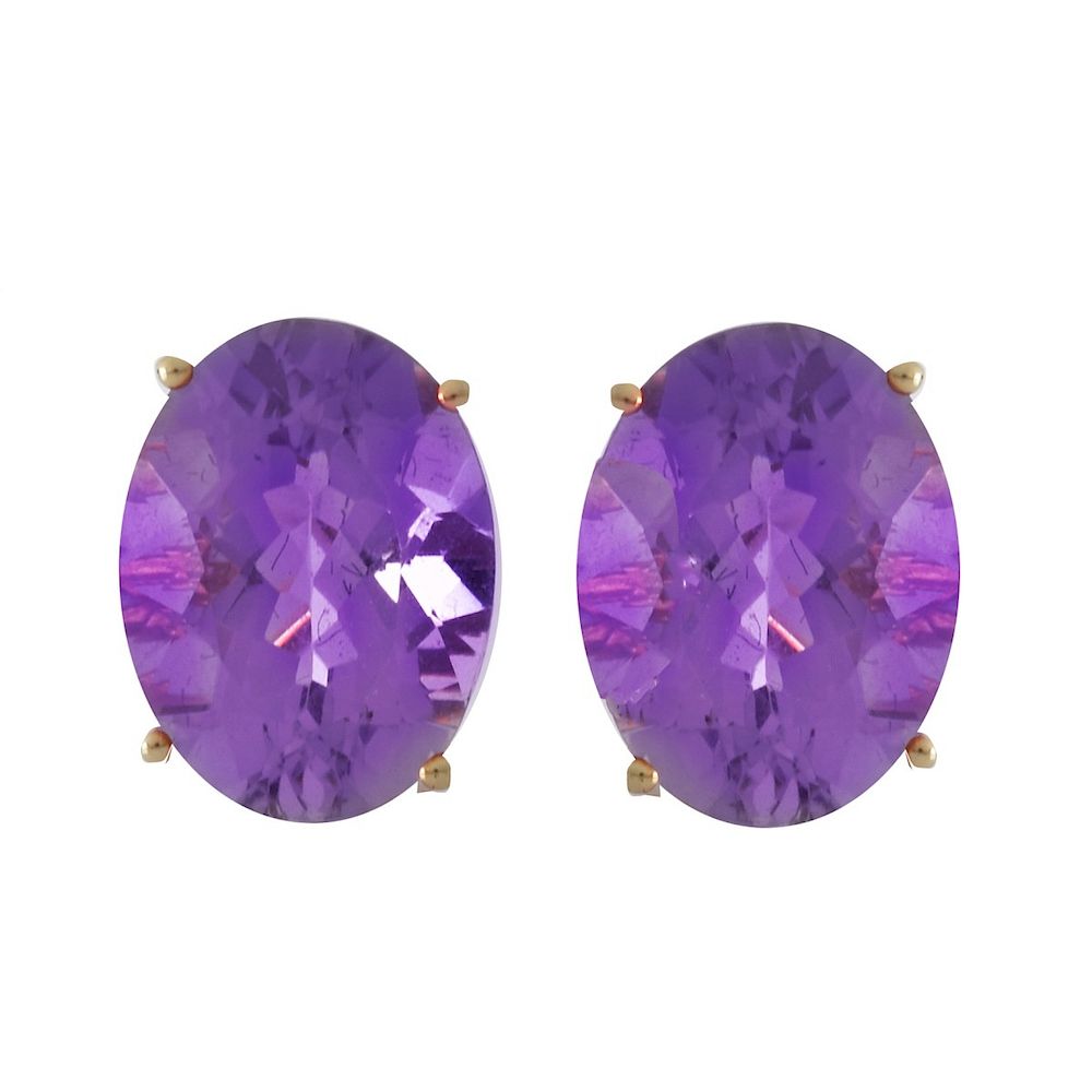 Appraisal: Amethyst and K Gold Earrings Approx Carat Oval Cut Amethyst