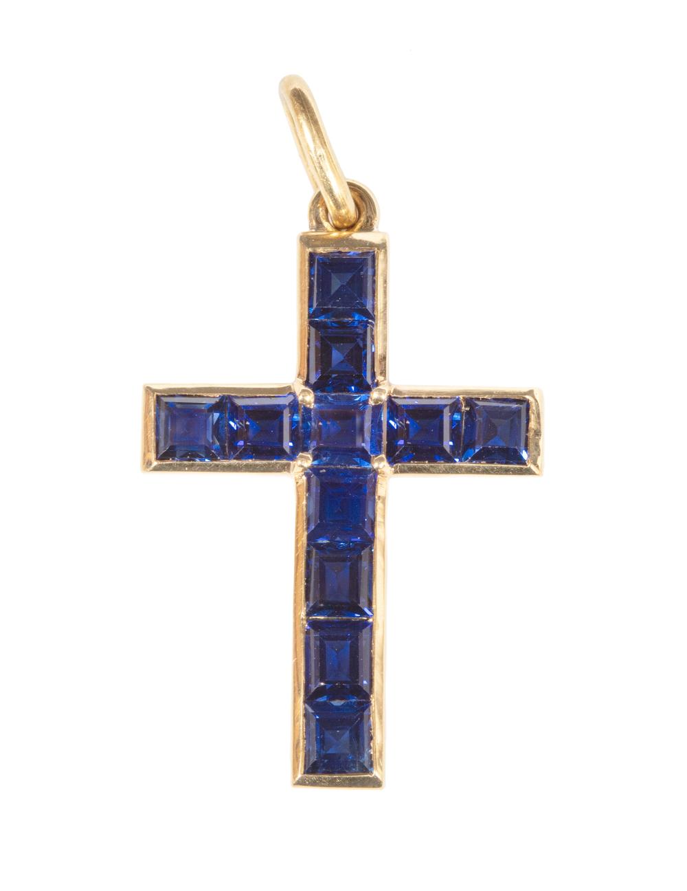 Appraisal: CARTIER KT YELLOW GOLD SAPPHIRE CROSS PENANTCartier kt Yellow Gold