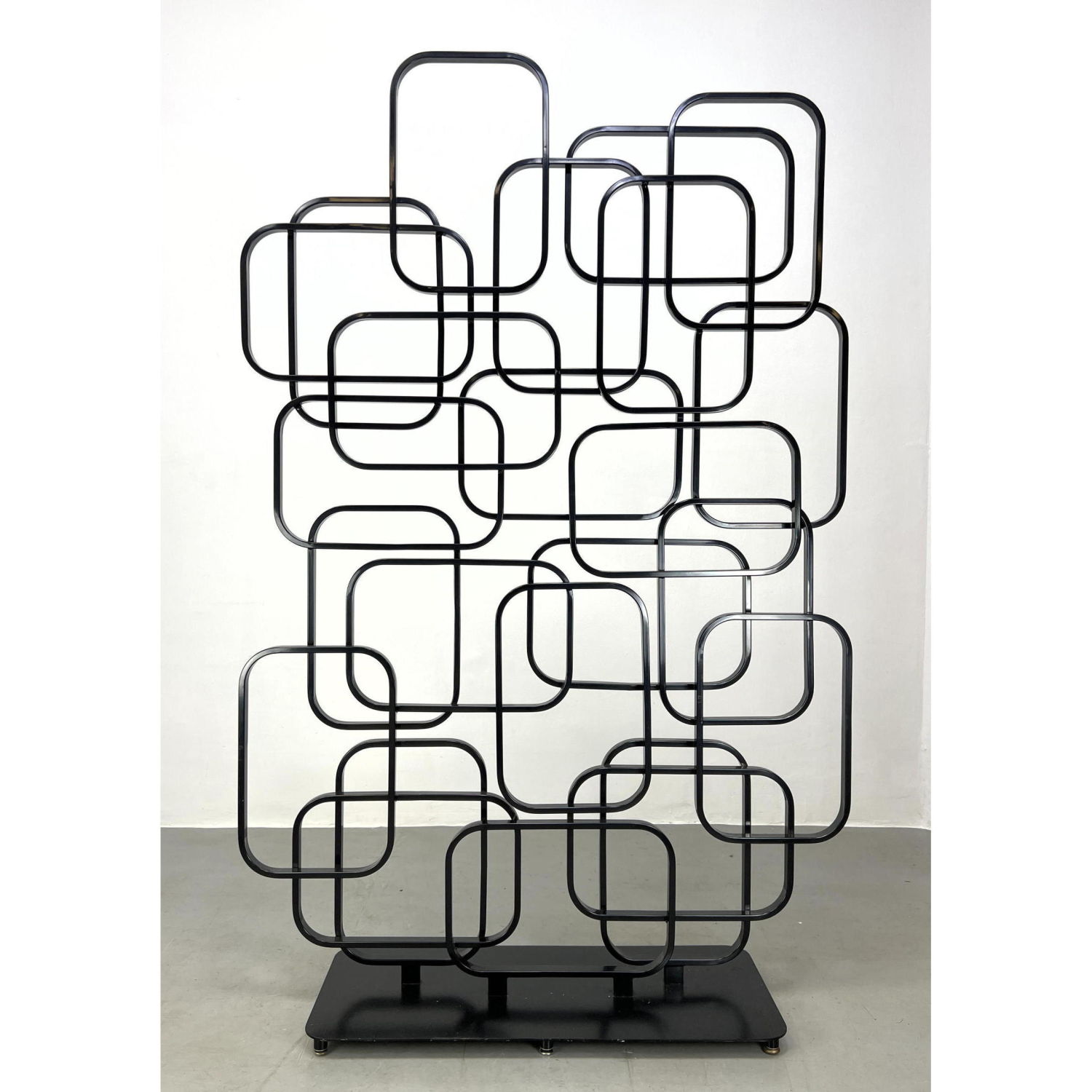 Appraisal: Black Metal Finish Modern Sculpture Room Divider Open rectangular forms