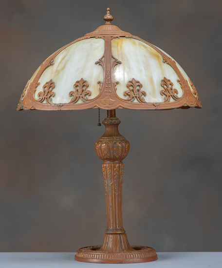 Appraisal: Antique bent panel slag glass Table Lamp circa s possibly