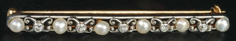 Appraisal: Antique Jewelry K Y Gold Diamond Pearl Bar Pin Condition