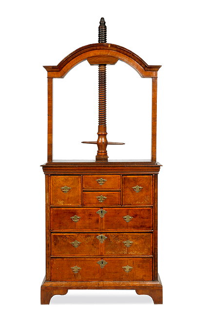 Appraisal: A GEORGE III OAK AND WALNUT LINEN PRESS CHEST the