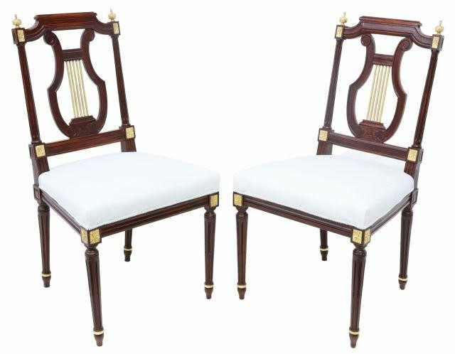 Appraisal: pair French Louis XVI style side chairs in a mahogany