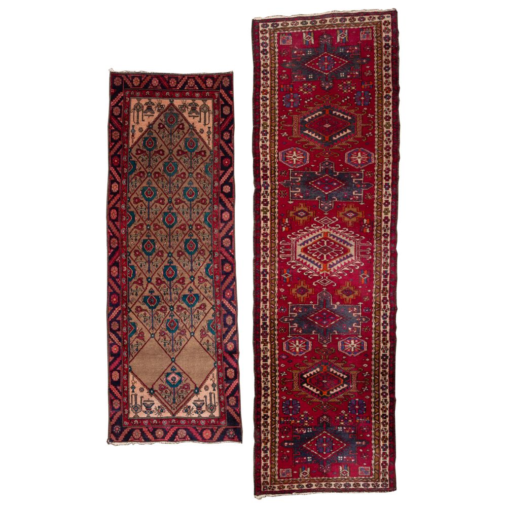 Appraisal: PERSIAN WOOL RUGS runners including an abstract geometric design having