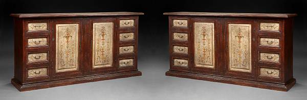 Appraisal: A pair of Venetian Baroque style paint decorated credenzas Each