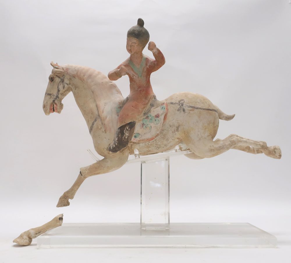 Appraisal: Tang Style Horse and Rider Horse is in full gallop