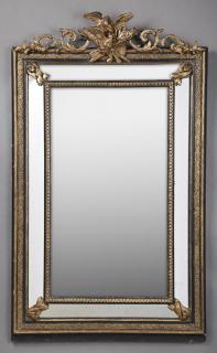 Appraisal: Louis XV Style Gilt and Gesso Ebonized Overmantel Cushion Mirror