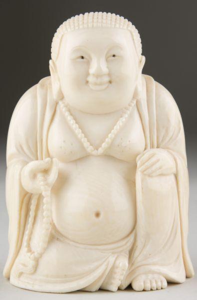 Appraisal: Seated Buddha Ivory Figurine artist's signature on underside Two small