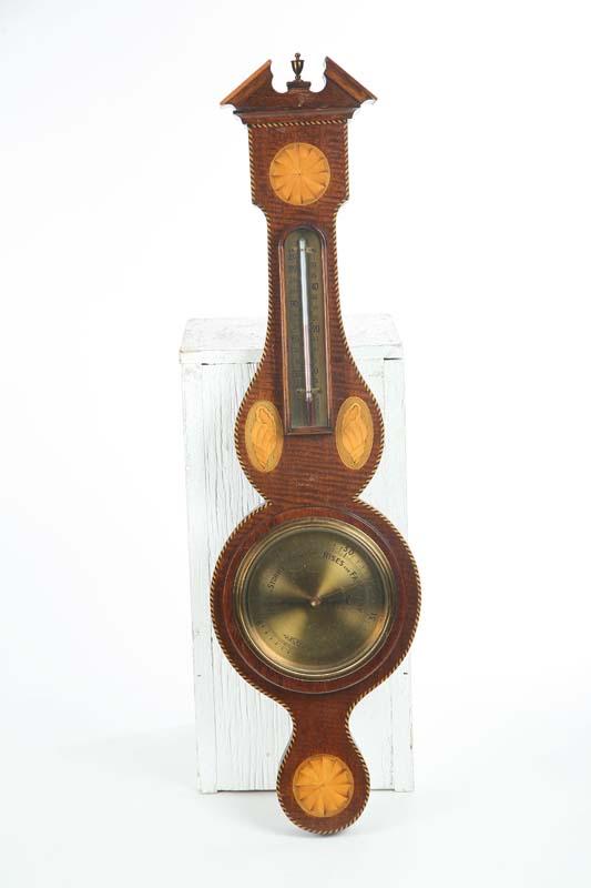 Appraisal: ENGLISH BAROMETER Mahogany with band and shell inlay h