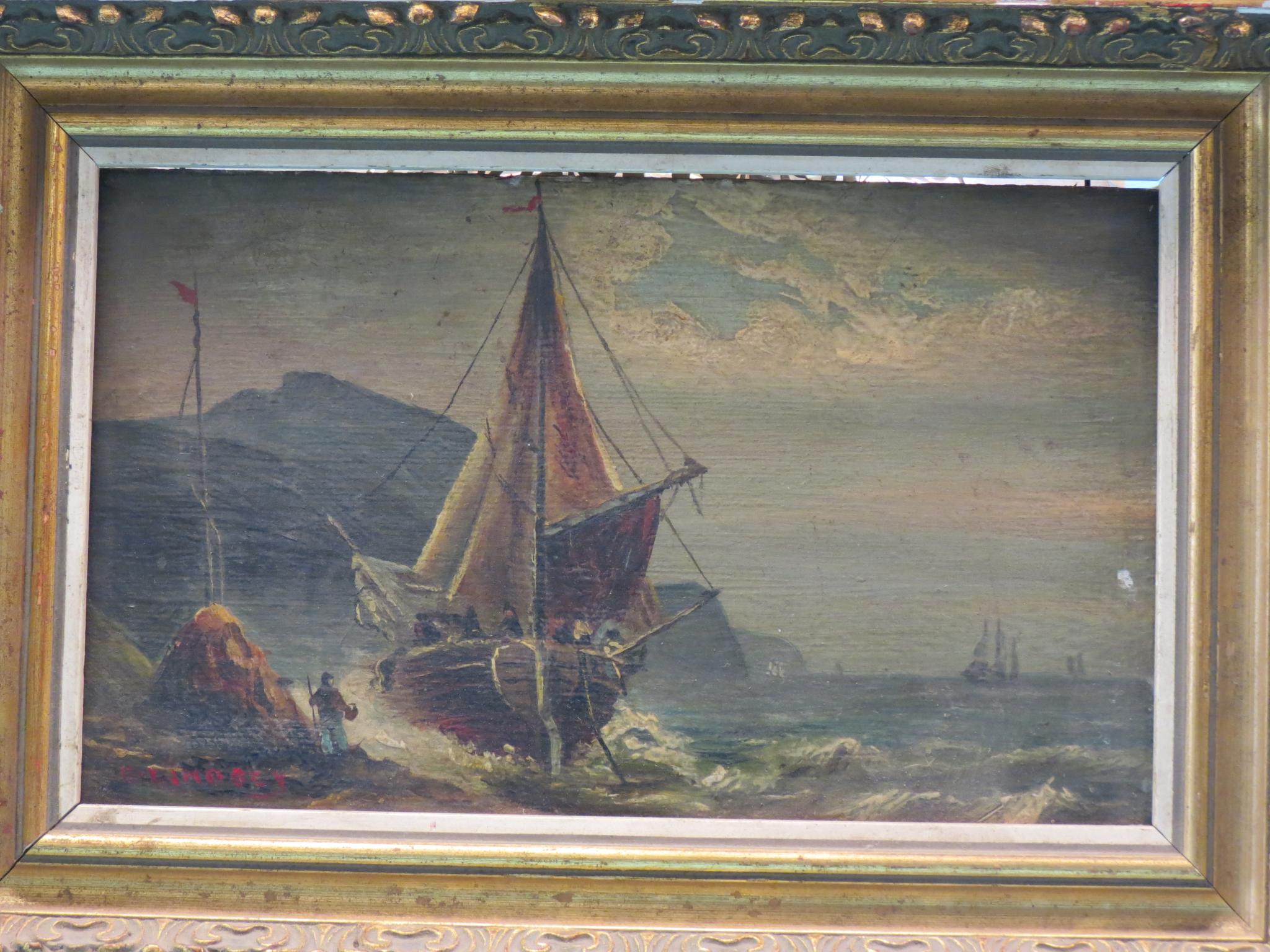 Appraisal: E Lindsey - oil on walnut panel fishing vessel on