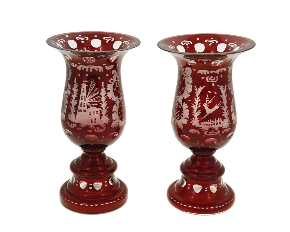 Appraisal: A pair of Bohemian cut-glass vases Late th early th