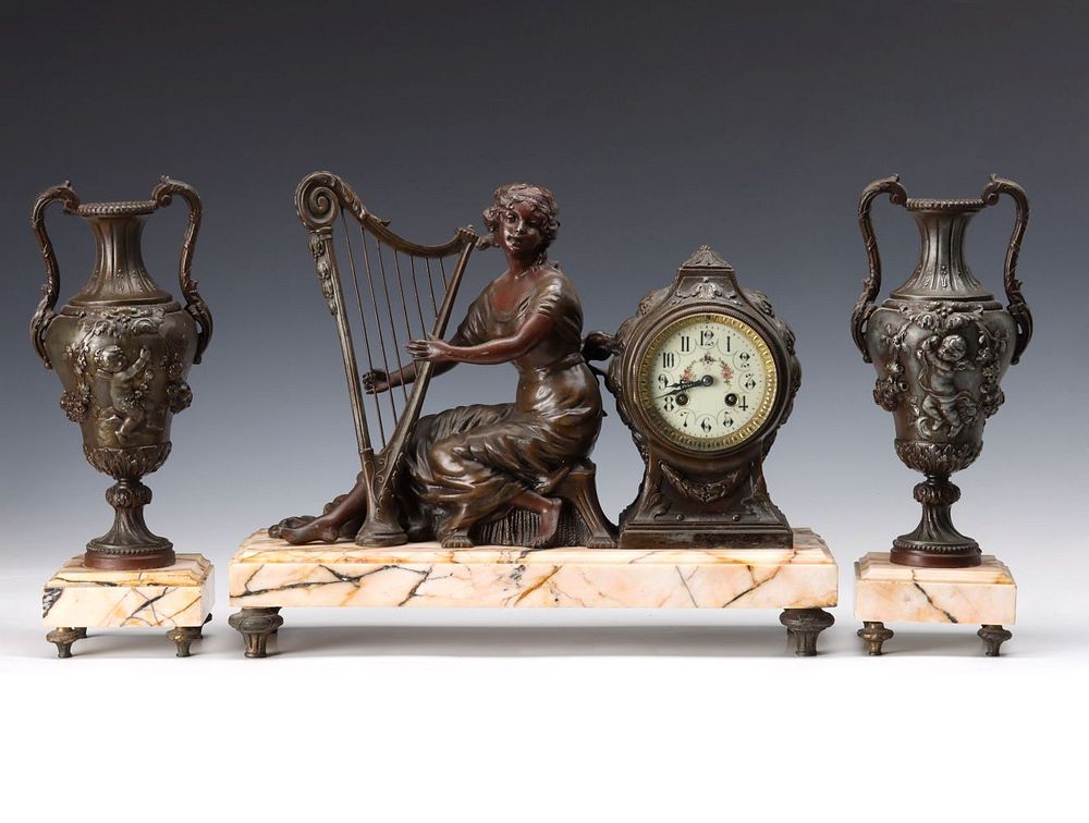 Appraisal: A TH C FRENCH GARNITURE W CLOCK SIGNED A D