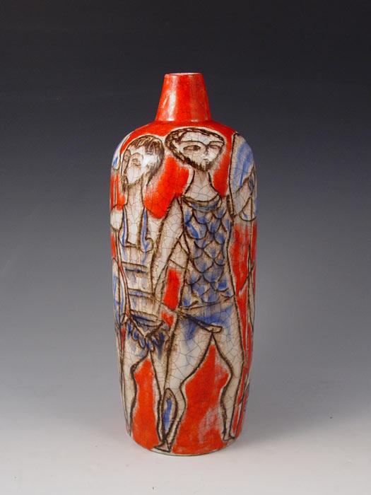 Appraisal: FANTONI ITALIAN CERAMIC VASE Warrior and angel with trumpet design