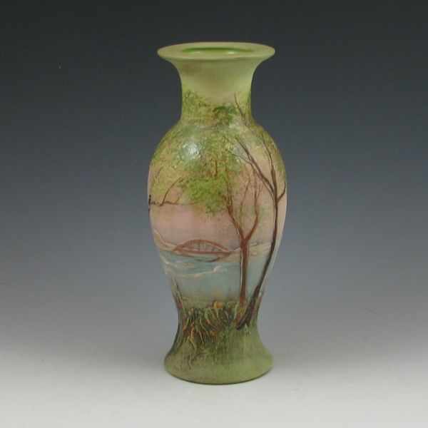 Appraisal: Rick Wisecarver scenic lamp vase with bridge and trees with