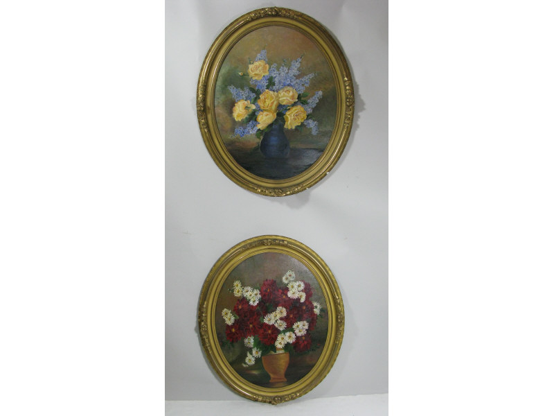 Appraisal: American School Pair of Still Lifes ca both of oval