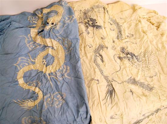 Appraisal: Two embroidered chinese robes one tan and one teal staining