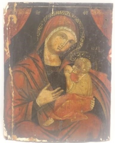 Appraisal: TH C RUSSIAN ICON PAINTING ON PANEL WITHMADONNA AND CHILD