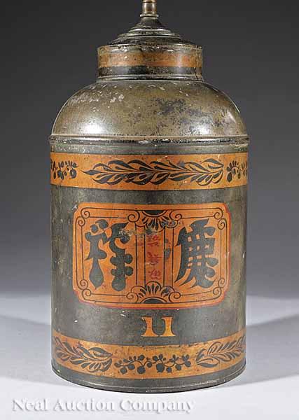 Appraisal: An Antique T le Peinte Tea Canister of typical form