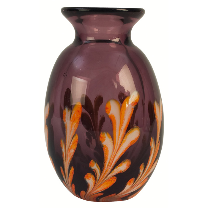 Appraisal: Dominick Labino vase c amethyst glass with orange and white