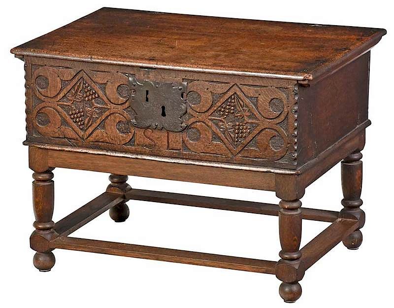 Appraisal: Early English Carved Oak Bible Box on Stand British th