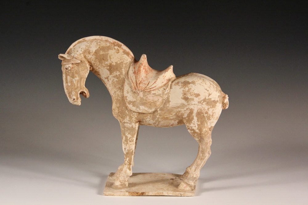 Appraisal: CHINESE SCULPTURE Tang Dynasty Horse in White Clay remnants of