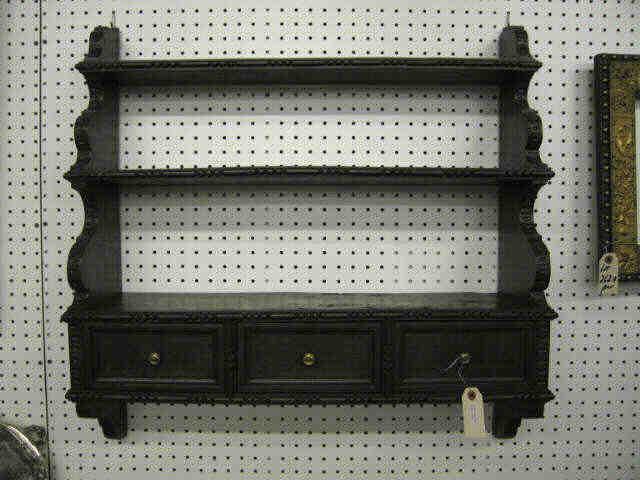 Appraisal: Carved Wall Display Shelf triple shelf triple drawer