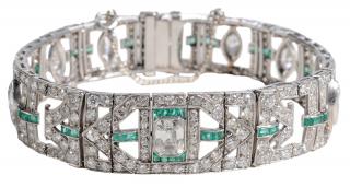 Appraisal: Platinum Diamond Emerald Art Deco Bracelet featuring one early cut