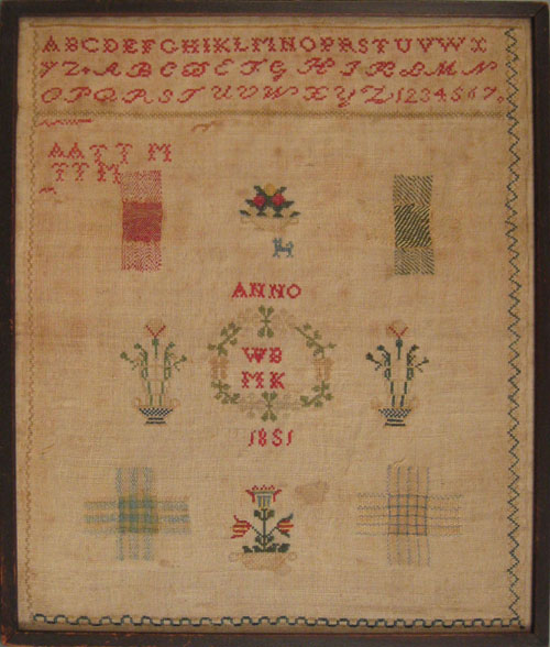 Appraisal: Silk on linen darning sampler dated x