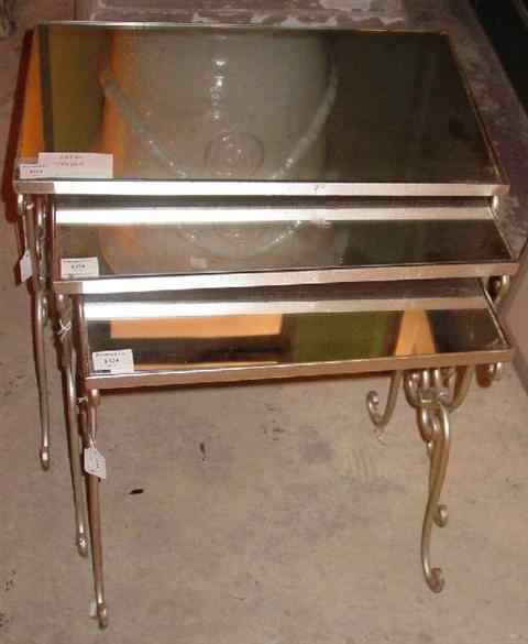 Appraisal: SET OF FRENCH SILVERED METAL AND GLASS NESTING TABLES each