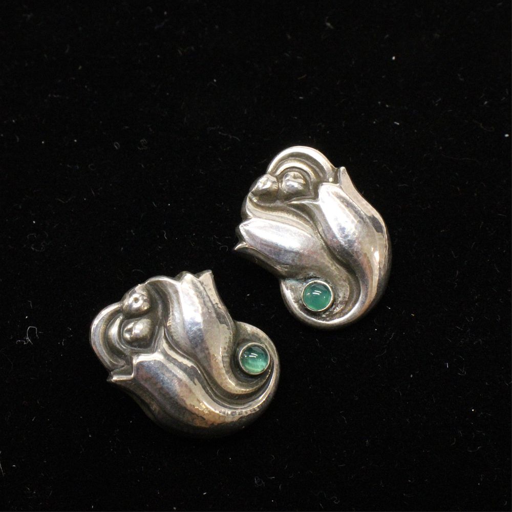 Appraisal: Georg Jensen Chrisoprase Tulip Earrings A A pair of vintage