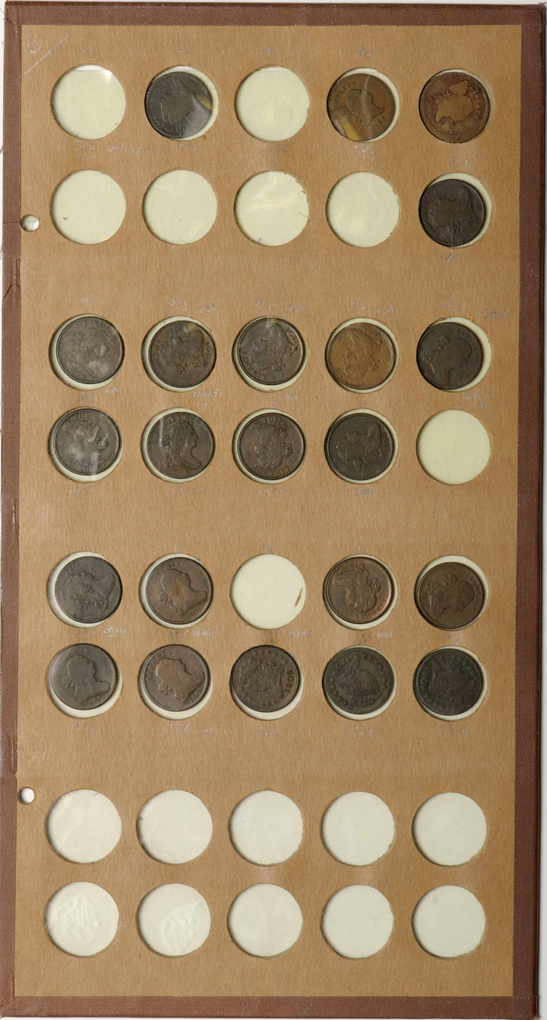 Appraisal: National Coin Album Sheet of Half Cents - About Good