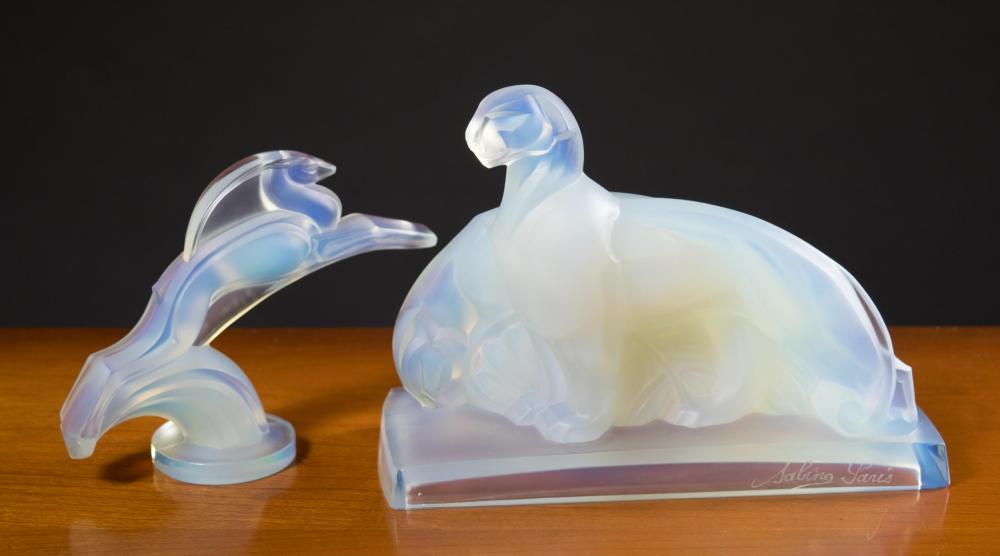 Appraisal: TWO SABINO PARIS OPALESCENT GLASS ANIMAL FIGURES one featuring a