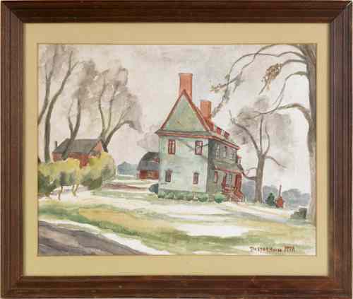 Appraisal: Four landscape paintings of houses th th c to include